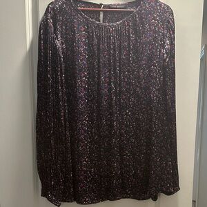 Lane Bryant Women's Floral Blouse - Navy with Red and White Specks